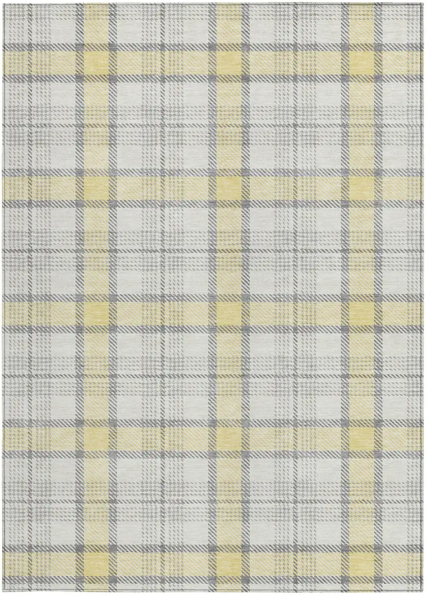 Yellow And Gray Plaid Washable Indoor Outdoor Area Rug Photo 5