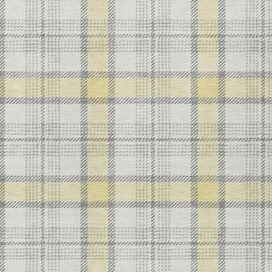 Yellow And Gray Plaid Washable Indoor Outdoor Area Rug Photo 4
