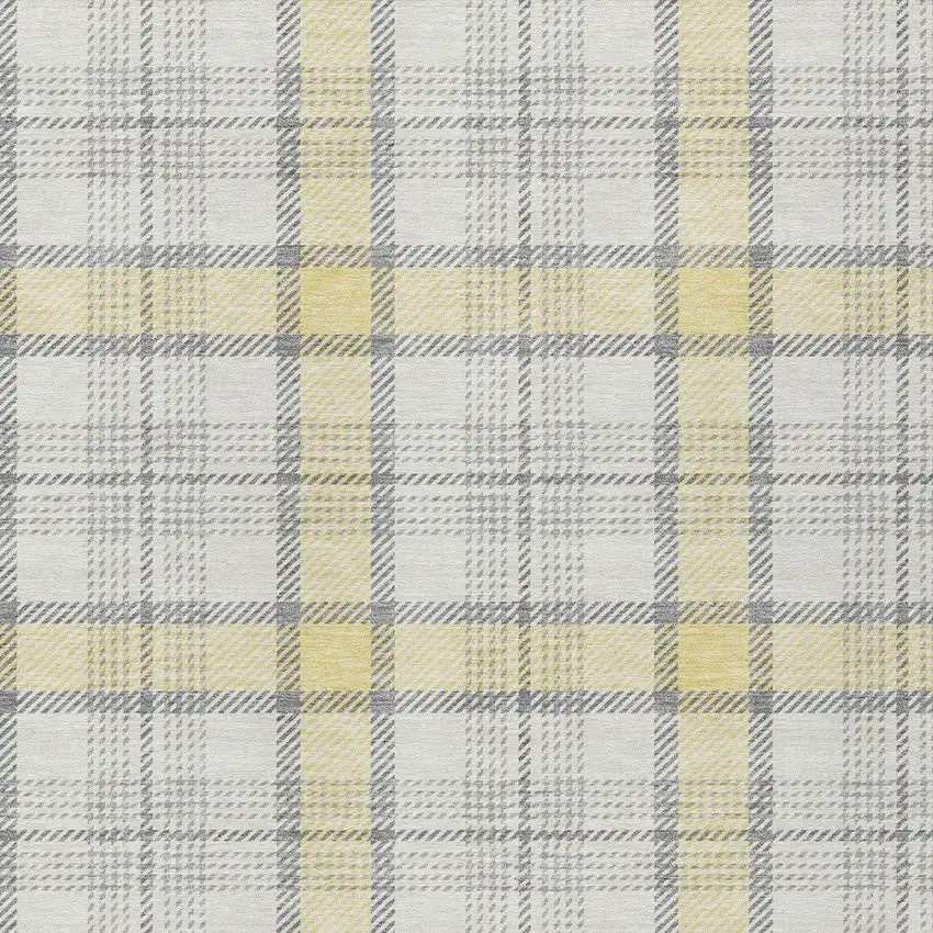 Yellow And Gray Plaid Washable Indoor Outdoor Area Rug Photo 4