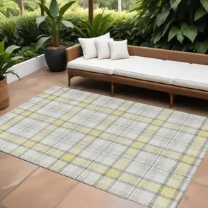 Photo of Yellow And Gray Plaid Washable Indoor Outdoor Area Rug