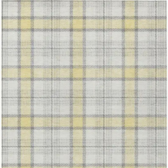 Yellow And Gray Plaid Washable Indoor Outdoor Area Rug Photo 5