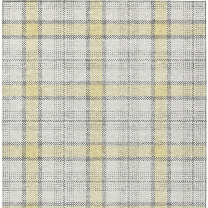 Yellow And Gray Plaid Washable Indoor Outdoor Area Rug Photo 5