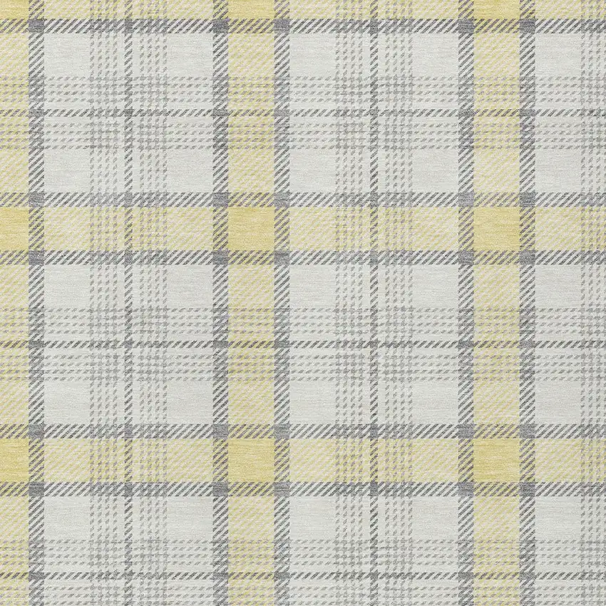 Yellow And Gray Plaid Washable Indoor Outdoor Area Rug Photo 4