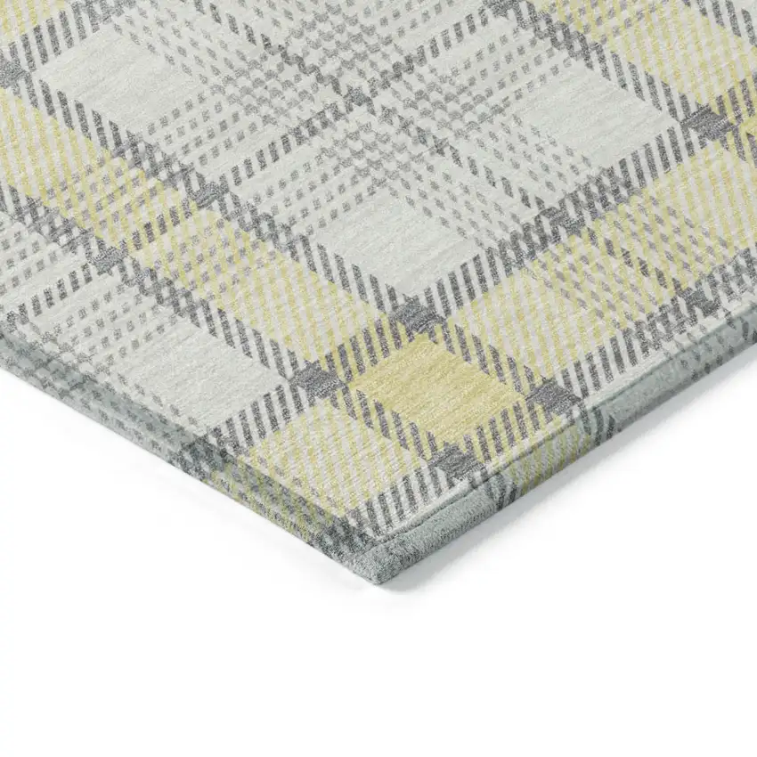 Yellow And Gray Plaid Washable Indoor Outdoor Area Rug Photo 3