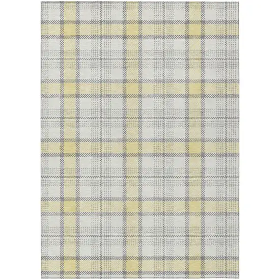 Yellow And Gray Plaid Washable Indoor Outdoor Area Rug Photo 2