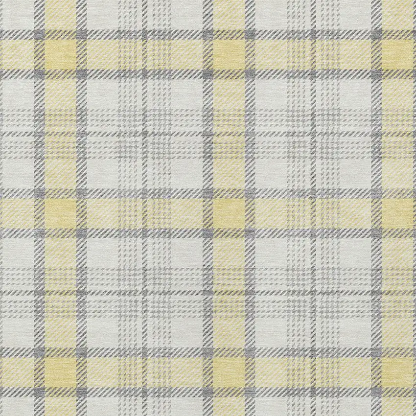 Yellow And Gray Plaid Washable Indoor Outdoor Area Rug Photo 4