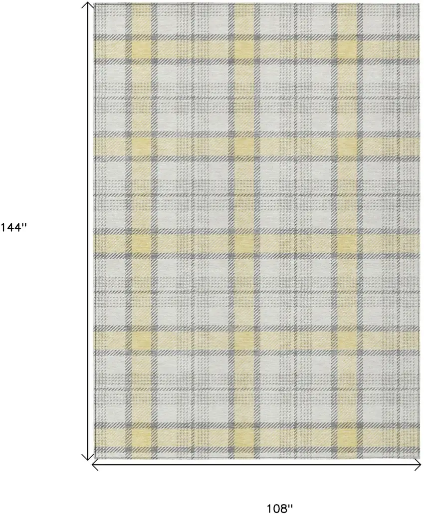Yellow And Gray Plaid Washable Indoor Outdoor Area Rug Photo 6