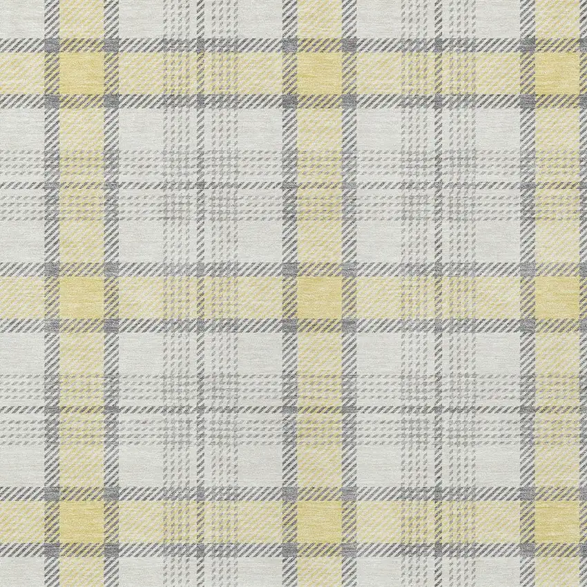 Yellow And Gray Plaid Washable Indoor Outdoor Area Rug Photo 4