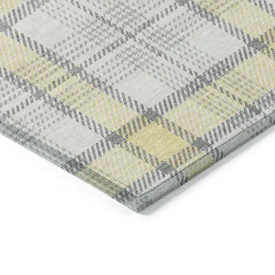 Yellow And Gray Plaid Washable Indoor Outdoor Area Rug Photo 3