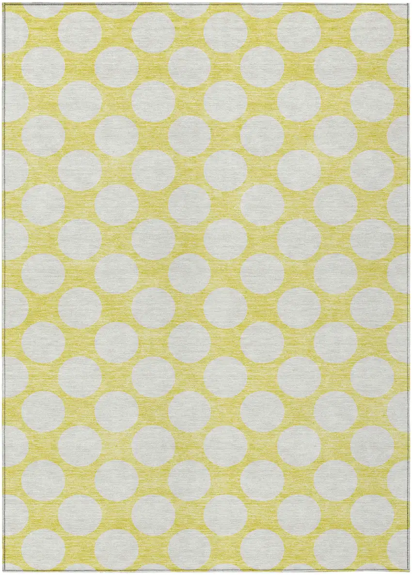 Yellow And Gray Polka Dot Washable Indoor Outdoor Area Rug Photo 2