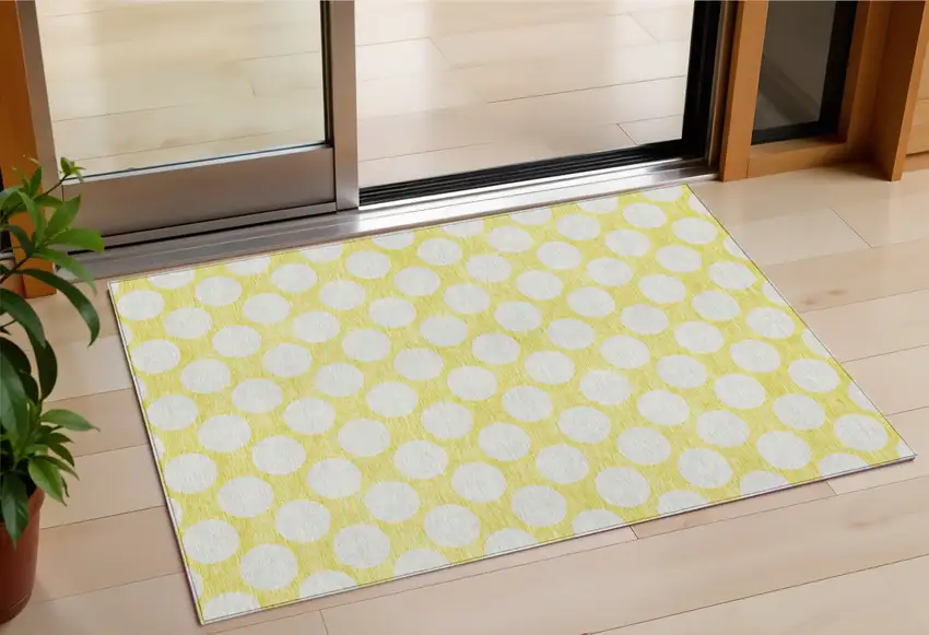 Yellow And Gray Polka Dot Washable Indoor Outdoor Area Rug Photo 1