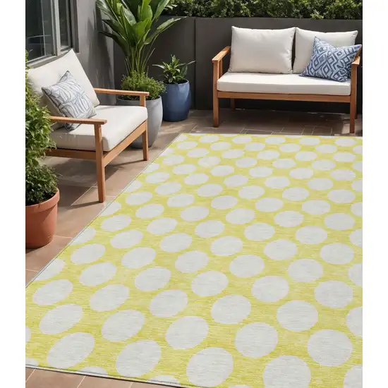 Yellow And Gray Polka Dot Washable Indoor Outdoor Area Rug Photo 1