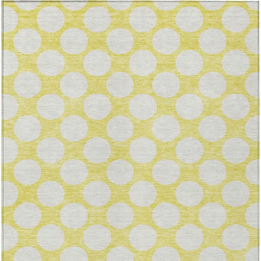 Yellow And Gray Polka Dot Washable Indoor Outdoor Area Rug Photo 8