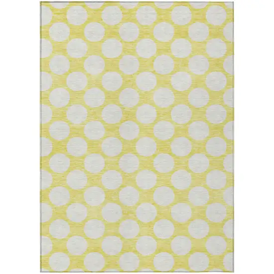Yellow And Gray Polka Dot Washable Indoor Outdoor Area Rug Photo 2