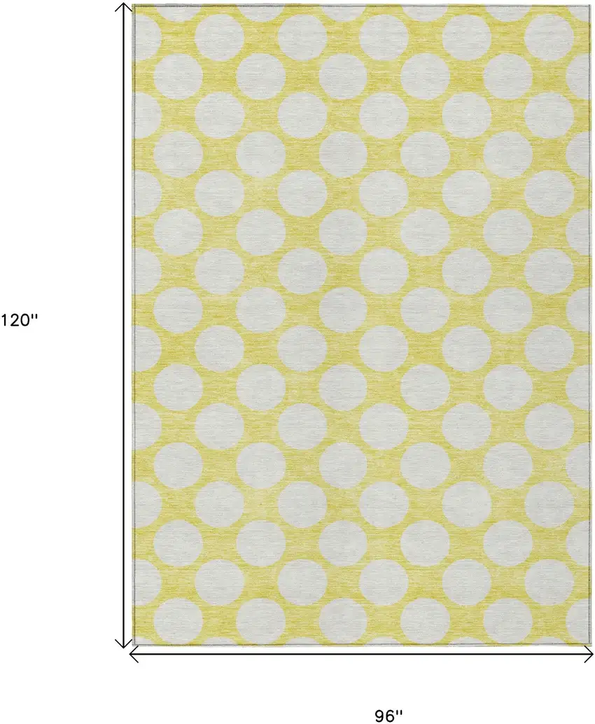 Yellow And Gray Polka Dot Washable Indoor Outdoor Area Rug Photo 3