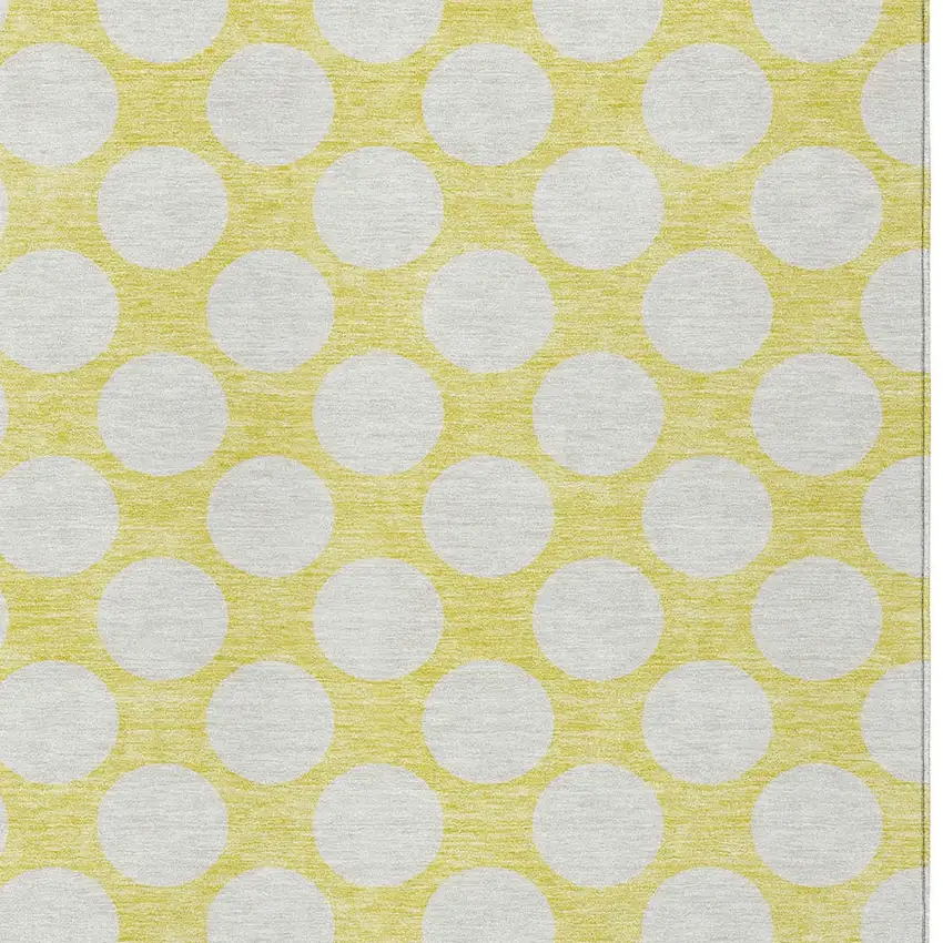 Yellow And Gray Polka Dot Washable Indoor Outdoor Area Rug Photo 7