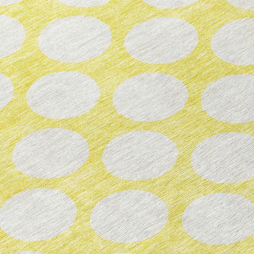Yellow And Gray Polka Dot Washable Indoor Outdoor Area Rug Photo 6