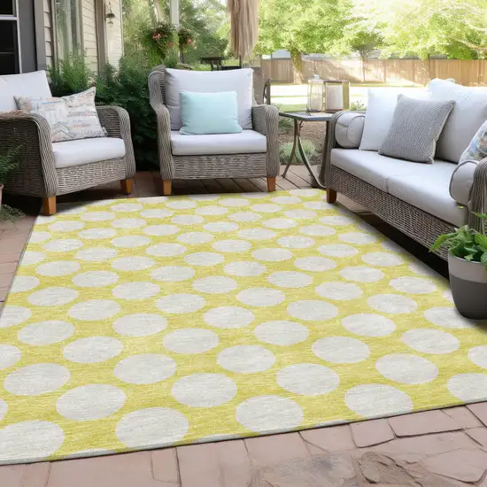 Yellow And Gray Polka Dot Washable Indoor Outdoor Area Rug Photo 9