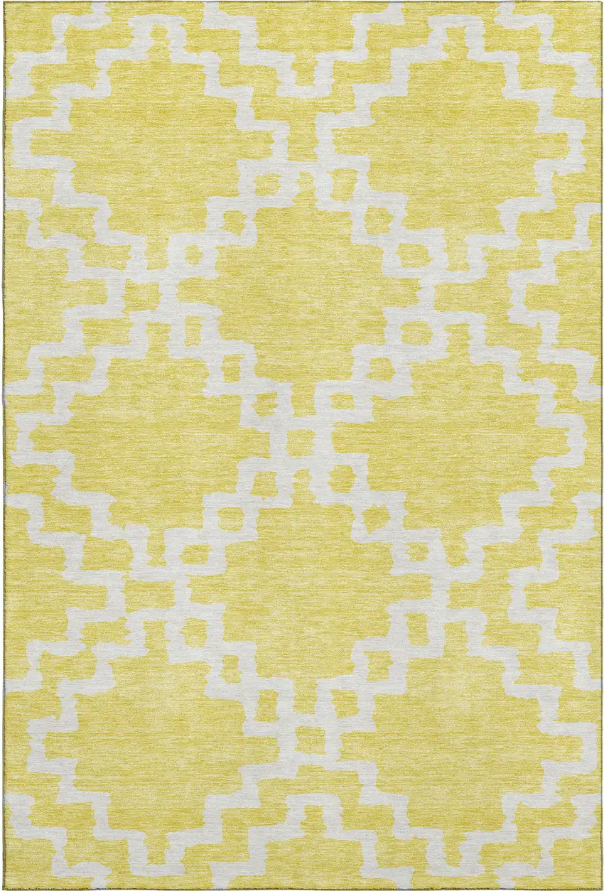 Yellow And Ivory Abstract Geometric Washable Area Rug With UV Protection Photo 1