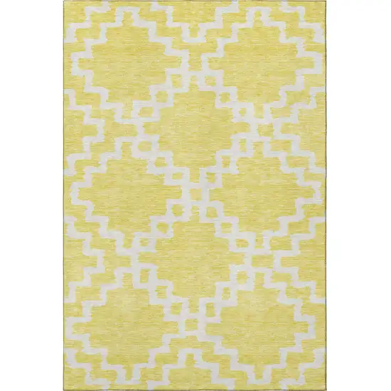 Yellow And Ivory Abstract Geometric Washable Area Rug With UV Protection Photo 4