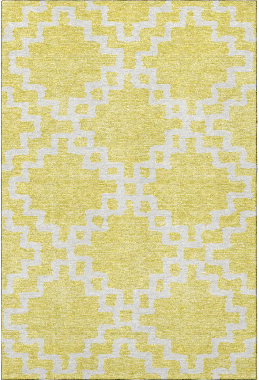 Yellow And Ivory Abstract Geometric Washable Area Rug With UV Protection Photo 4