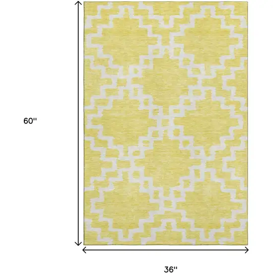 Yellow And Ivory Abstract Geometric Washable Area Rug With UV Protection Photo 3