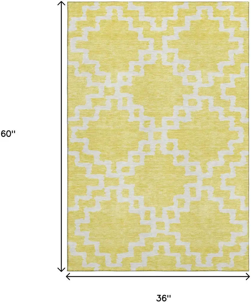 Yellow And Ivory Abstract Geometric Washable Area Rug With UV Protection Photo 3
