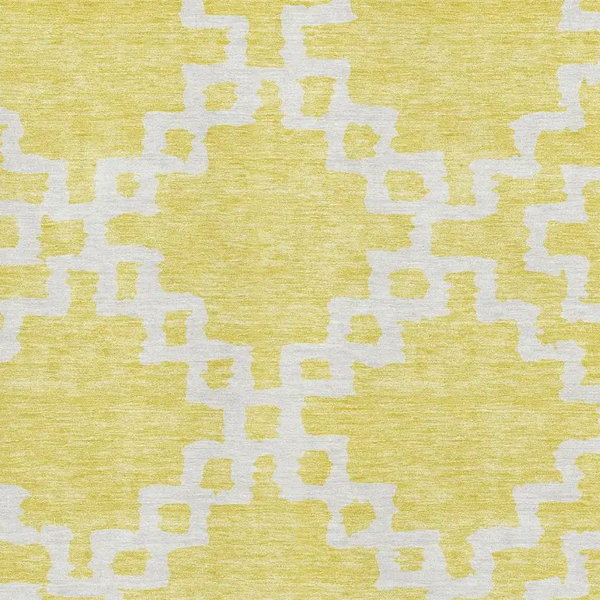 Yellow And Ivory Abstract Geometric Washable Area Rug With UV Protection Photo 3