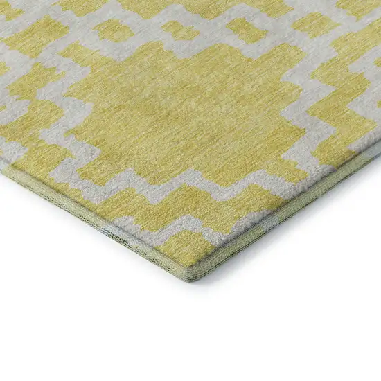 Yellow And Ivory Abstract Geometric Washable Area Rug With UV Protection Photo 8