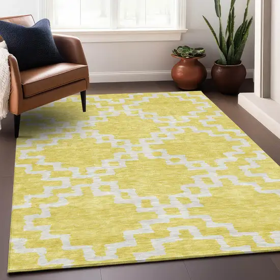 Yellow And Ivory Abstract Geometric Washable Area Rug With UV Protection Photo 5