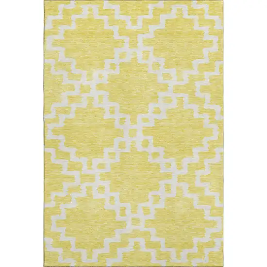 Yellow And Ivory Abstract Geometric Washable Area Rug With UV Protection Photo 1