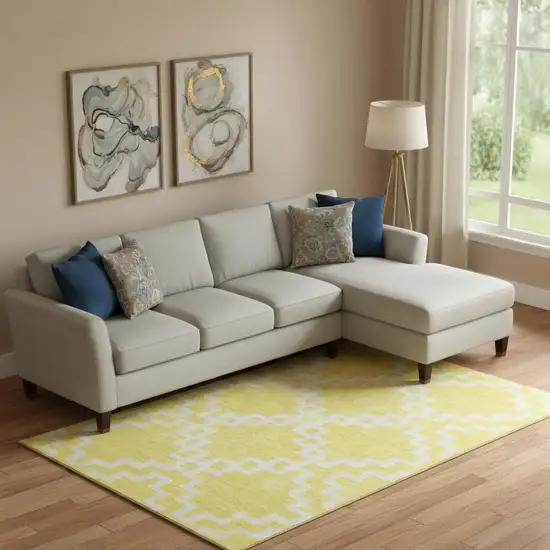 Yellow And Ivory Abstract Geometric Washable Area Rug With UV Protection Photo 1