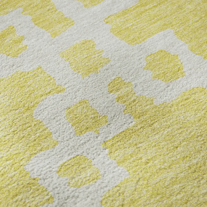 Yellow And Ivory Abstract Geometric Washable Area Rug With UV Protection Photo 9