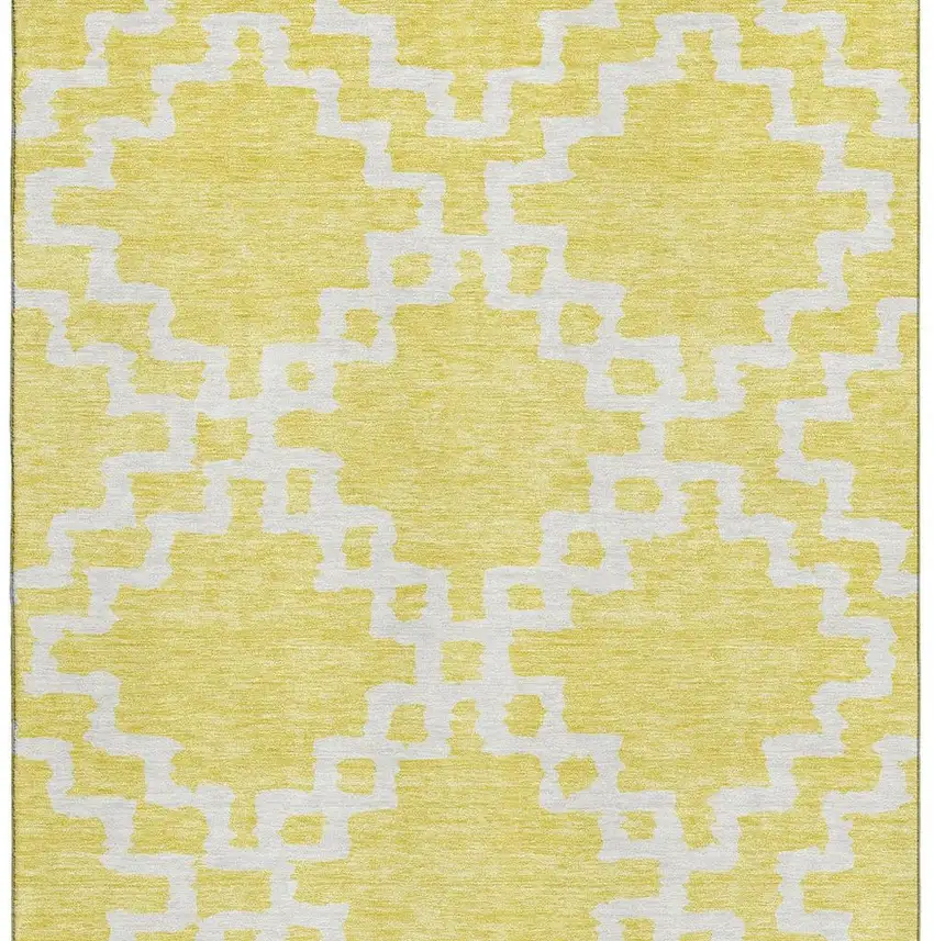 Yellow And Ivory Abstract Geometric Washable Area Rug With UV Protection Photo 3