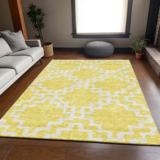 Yellow And Ivory Abstract Geometric Washable Area Rug With UV Protection Photo 6