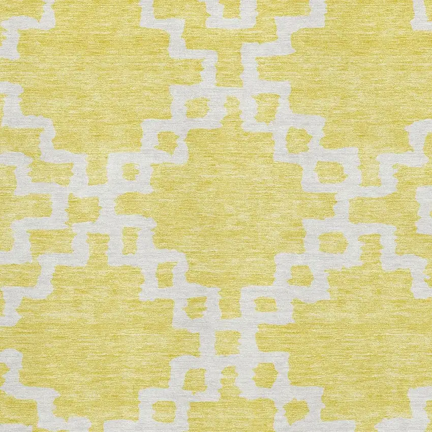 Yellow And Ivory Abstract Geometric Washable Area Rug With UV Protection Photo 3