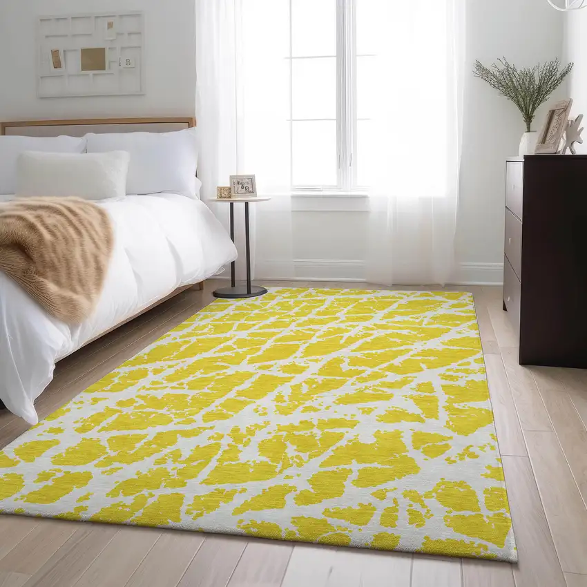 Yellow And Ivory Abstract Washable Area Rug With UV Protection Photo 4