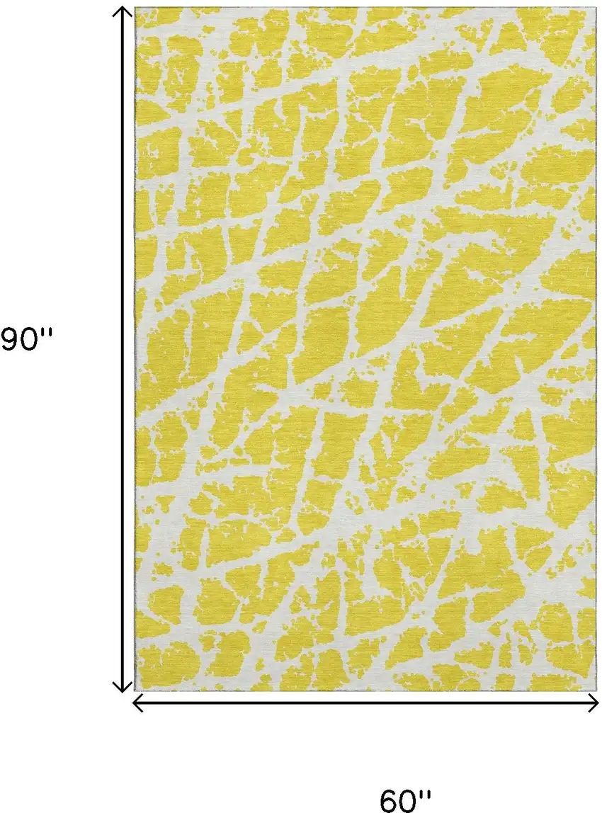 Yellow And Ivory Abstract Washable Area Rug With UV Protection Photo 3