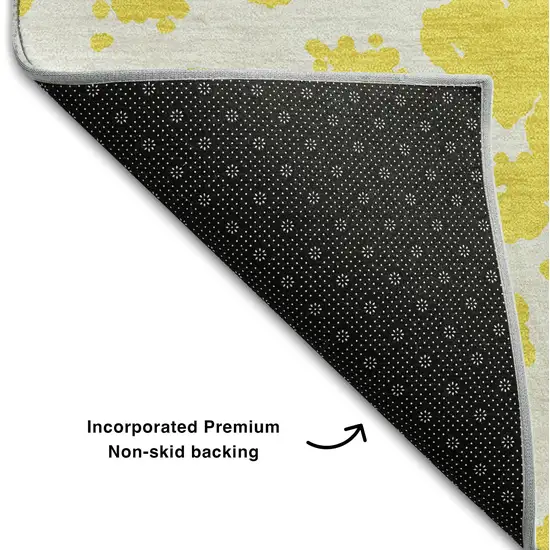 Yellow And Ivory Abstract Washable Area Rug With UV Protection Photo 7
