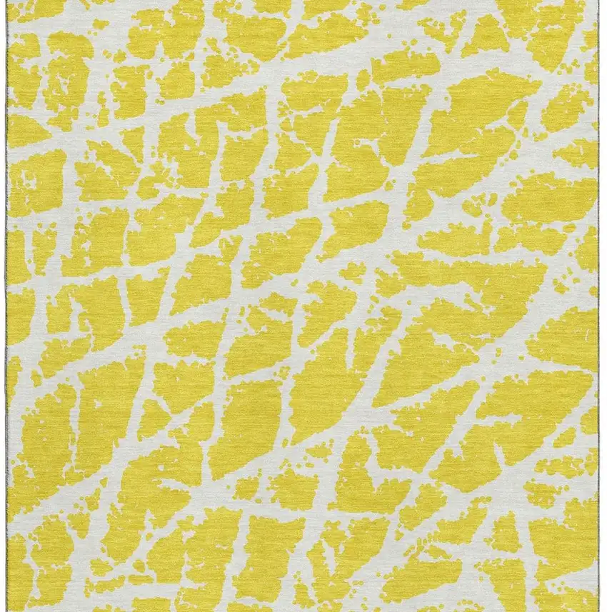 Yellow And Ivory Abstract Washable Area Rug With UV Protection Photo 4