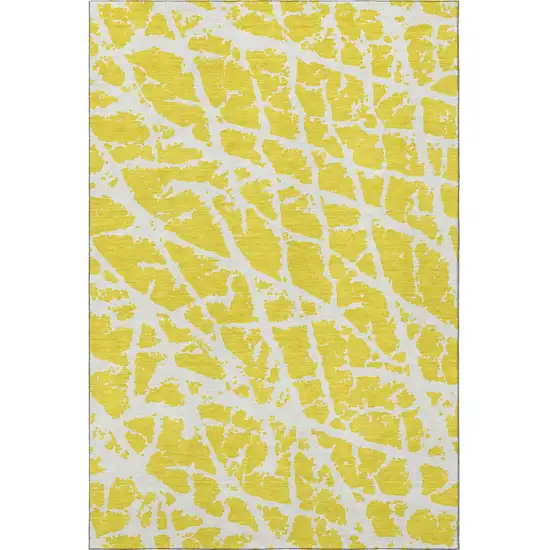 Yellow And Ivory Abstract Washable Area Rug With UV Protection Photo 5