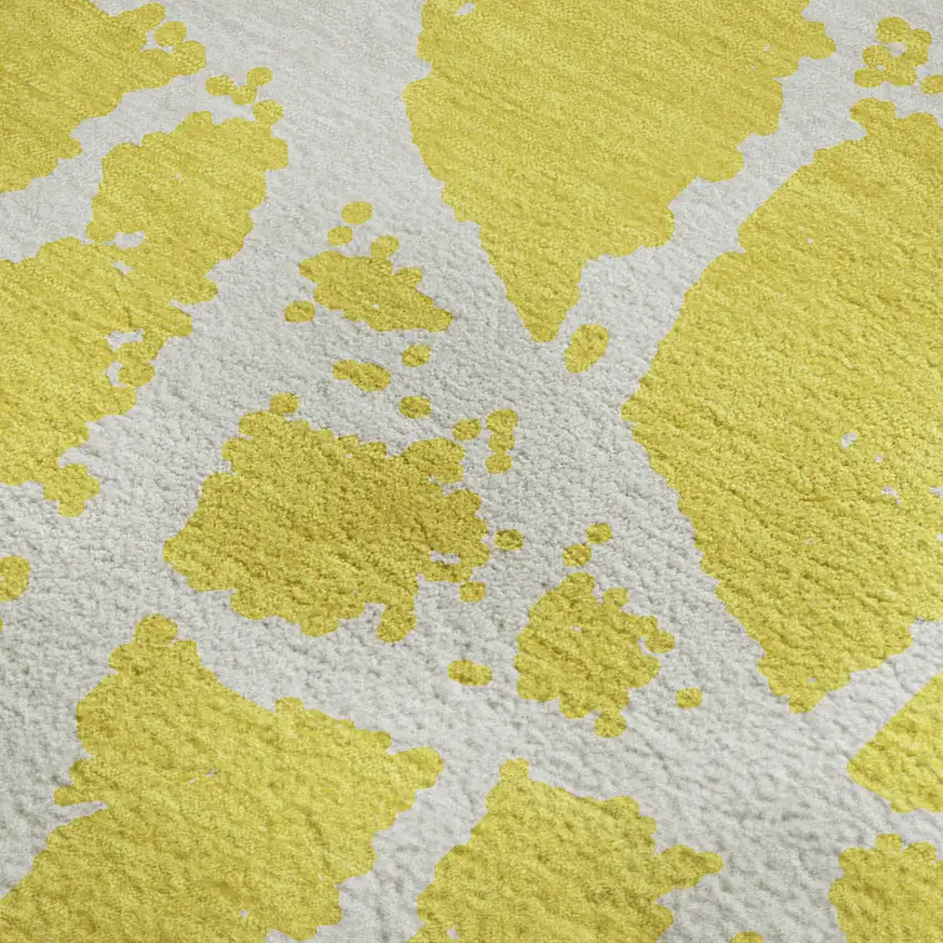 Yellow And Ivory Abstract Washable Area Rug With UV Protection Photo 4