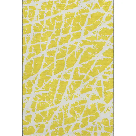 Yellow And Ivory Abstract Washable Area Rug With UV Protection Photo 1