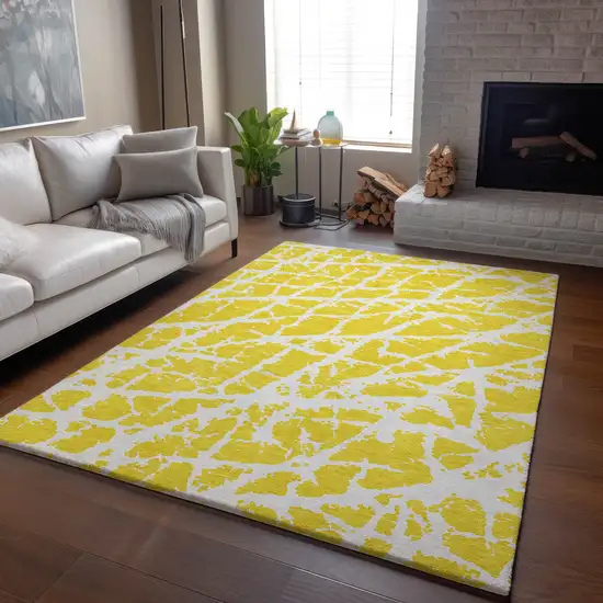 Yellow And Ivory Abstract Washable Area Rug With UV Protection Photo 6