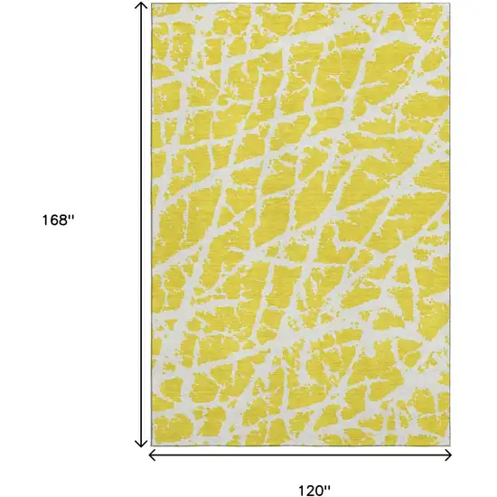 Yellow And Ivory Abstract Washable Area Rug With UV Protection Photo 9