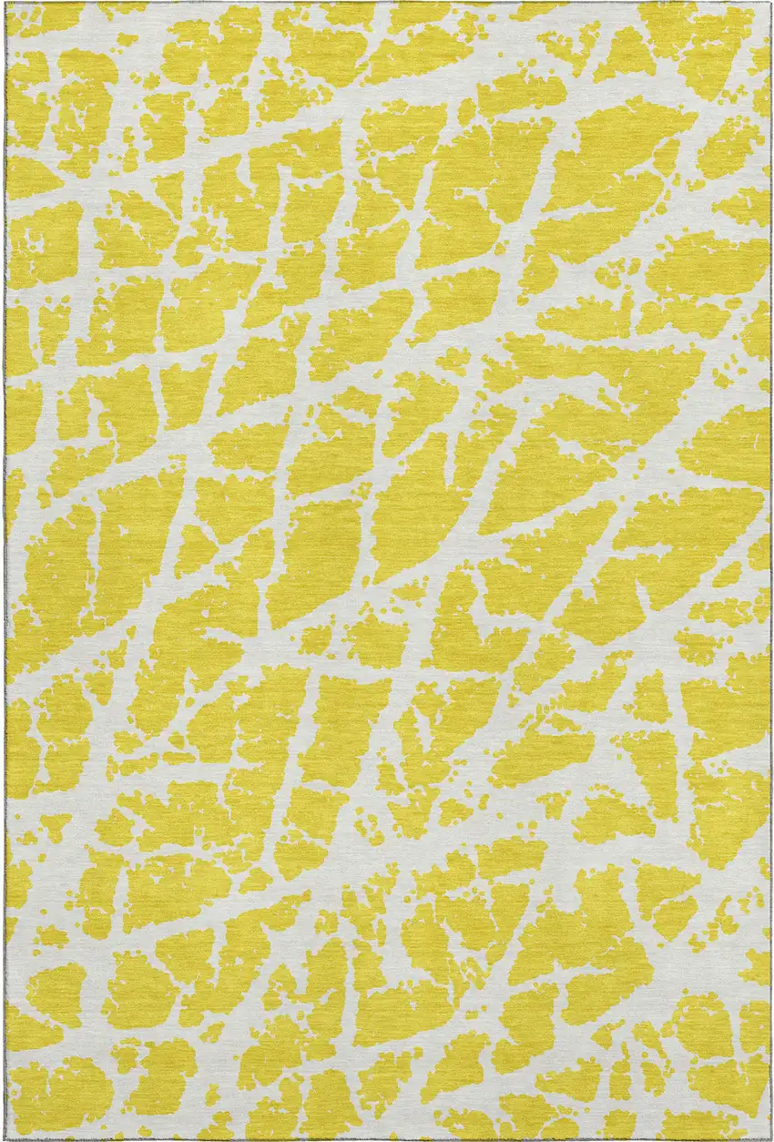 Yellow And Ivory Abstract Washable Area Rug With UV Protection Photo 1