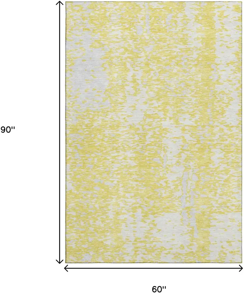Yellow And Ivory Abstract Washable Area Rug With UV Protection Photo 8