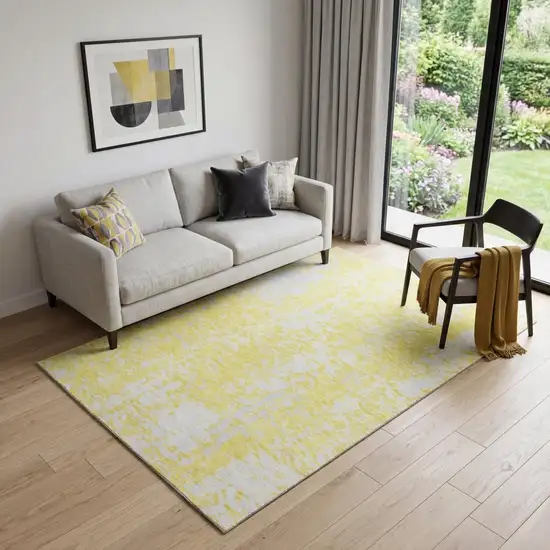 Yellow And Ivory Abstract Washable Area Rug With UV Protection Photo 1