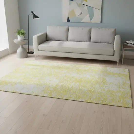 Yellow And Ivory Abstract Washable Area Rug With UV Protection Photo 2