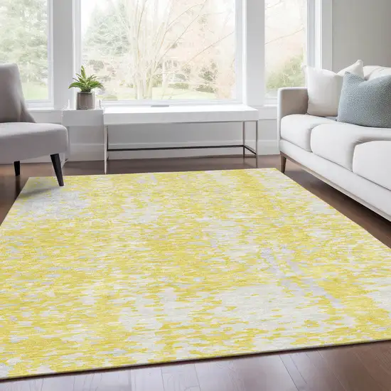 Yellow And Ivory Abstract Washable Area Rug With UV Protection Photo 5